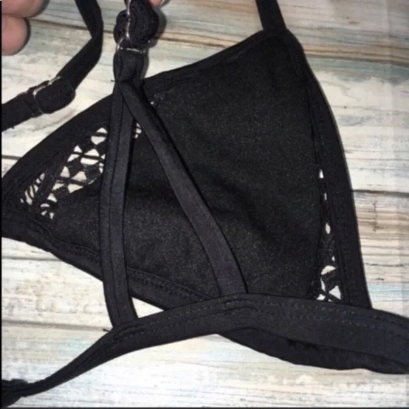 Xhilaration Black Mesh Bikini Top Small Triangle Bralette Sheer Panel Swim Top - Picture 4 of 5